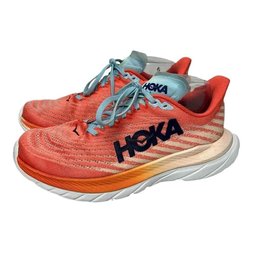Hoka One One Mach 5 Womens Size 8.5B Orange Pink Athletic Running Shoes Sneakers